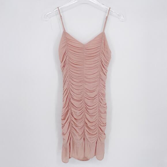 Papermoon Ruched Bodycon Mini Dress Size Small Blush Pink Ditsy Babydoll y2k - Picture 1 of 7